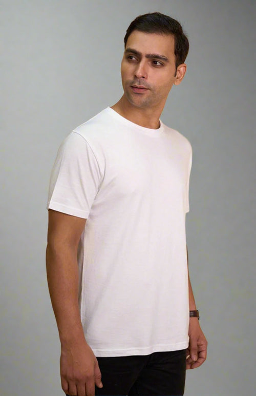 White tee bamboo coord set for men