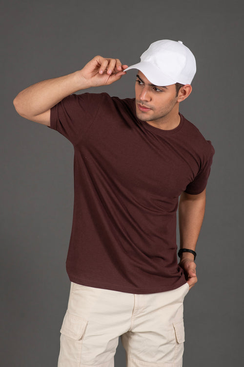 Plain men's brown t-shirt in round neck design for ultra-comfort and style