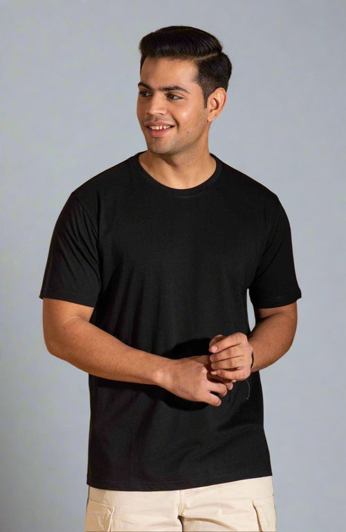 Black Round Neck T-Shirt by the best fashion brand for men in India