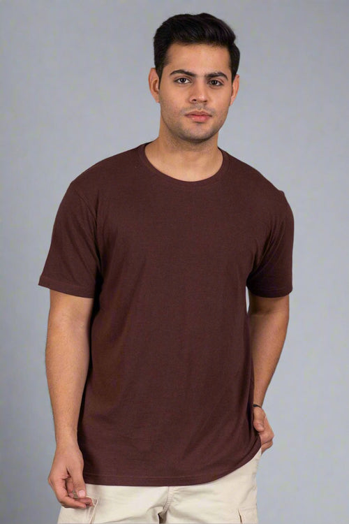Men's round neck bamboo tee in brown color