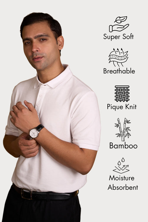 Ivory White Classic Bamboo Polo T-Shirt