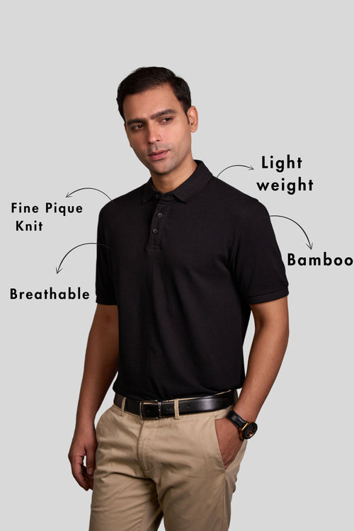 Midnight Black Classic Bamboo Polo T-Shirt