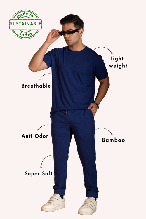 Eco friendly Blue color mens coords set 