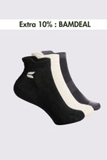 Men's ankle-length bamboo socks – 3-pack in black, white, and dark grey – breathable, odor-resistant, and comfortable