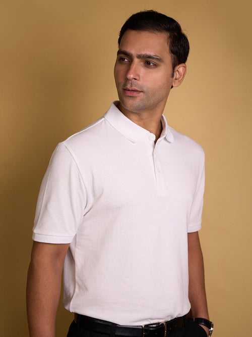 Ivory White Classic Bamboo Polo T-Shirt