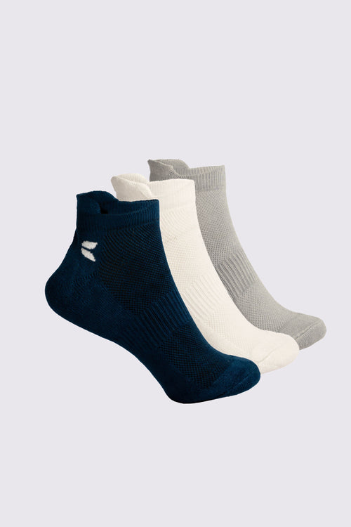 Odor Free Men's ankle-length bamboo socks – 3-pack in grey, navy blue, and white – comfortable, sweat-resistant, and eco-friendly