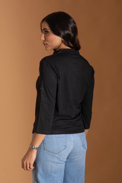 Midnight Black Button Top