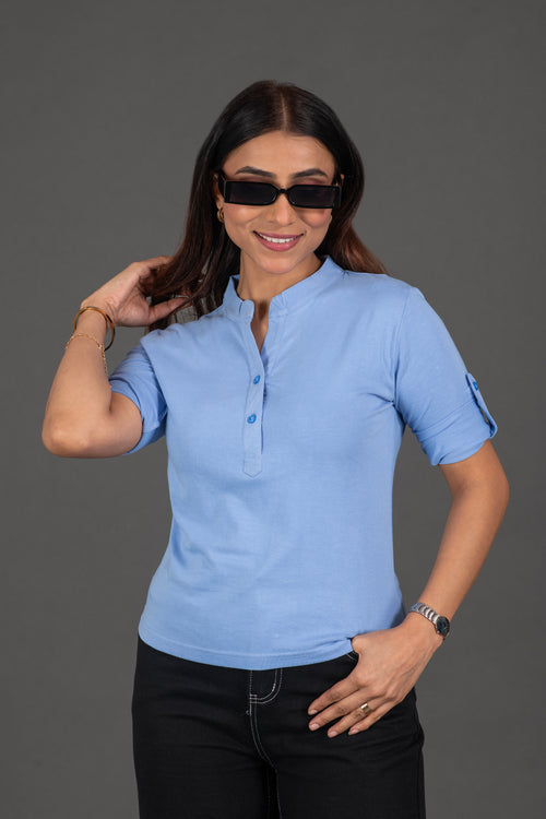 Aqua Mist Button Top