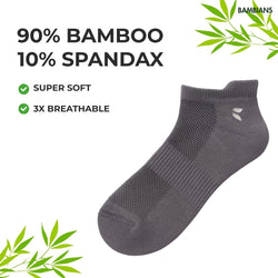Gray ankle sock with bamboo and Spandex content on a white background